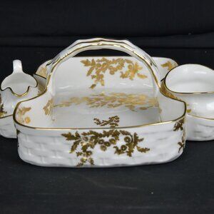 Hammersley Golden Fansy Strawberry Server Creamer & Sugar Handled Tray
